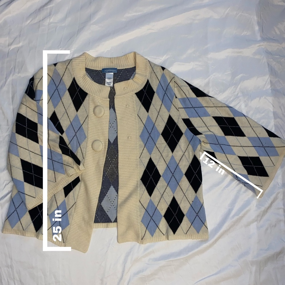 Blue and White Argyle Cardigan